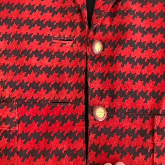 The Limited Houndstooth Oversized Leather Blazer Red with Black 80s 90s - Picture 4 of 8
